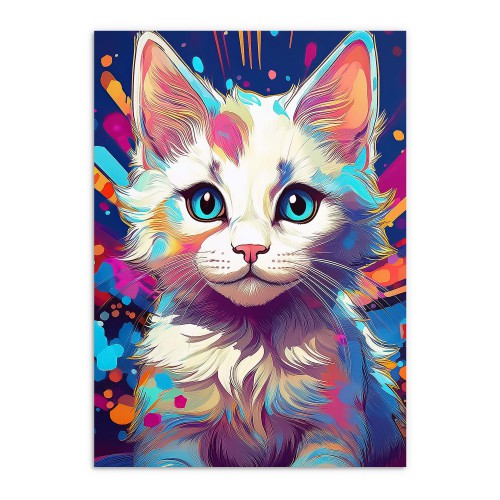 Nowoczesny Plakat z Kotem - Kolorowa Grafika w stylu Pop-Art  do Pokoju Młodzieżowego 24369 - zdjęcie 7