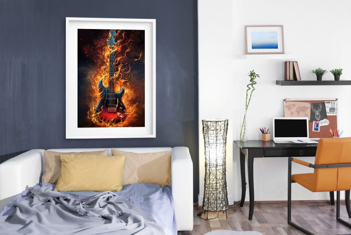 Plakat Gitara w płomieniach | Rockowa Dekoracja Ścienna | Nowoczesny plakat z Gitarą elektryczną 24370 - zdjęcie 6