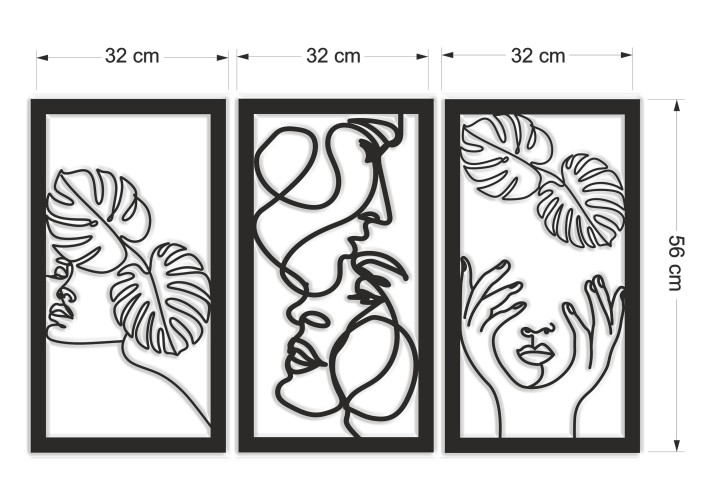 Minimalistyczny tryptyk ażurowy Line Art | Obraz 3D Monstera i Twarze 66854 - zdjęcie 6