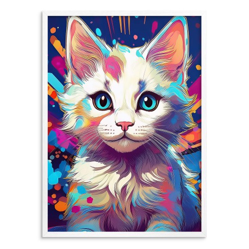 Nowoczesny Plakat z Kotem - Kolorowa Grafika w stylu Pop-Art  do Pokoju Młodzieżowego 24369 - zdjęcie 3