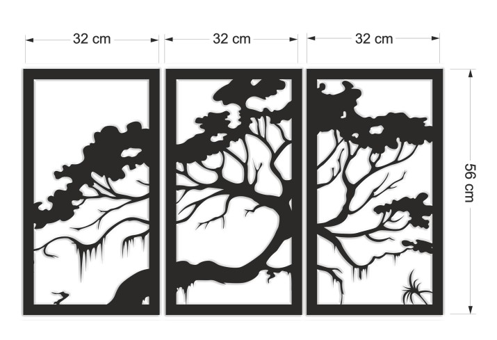 Ażurowy Tryptyk Drzewo- Minimalistyczny Obraz 3D z motywem drzewa | Ażurowy Panel Dekoracyjny Drzewo 3D 66848 - zdjęcie 5
