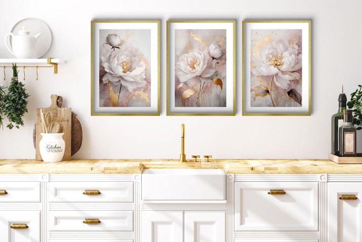 WYPRZEDAŻ 50x70 Plakaty z białymi piwoniami i złotymi akcentami - Elegancka dekoracja ścienna w stylu Glamour 23238 - zdjęcie 2