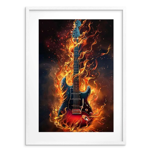 Plakat Gitara w płomieniach | Rockowa Dekoracja Ścienna | Nowoczesny plakat z Gitarą elektryczną 24370 - zdjęcie 3