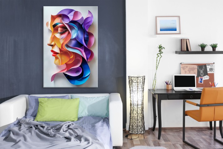 Kolorowy Obraz z efektem 3D- abstrakcyjny portret kobiety | Współczesna dekoracja na ścianę 20901 - zdjęcie 2