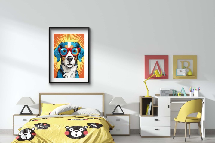 Plakat młodzieżowy- Komiksowy pies w okularach | Kolorowa dekoracja w stylu Pop Art 24367 - zdjęcie 6
