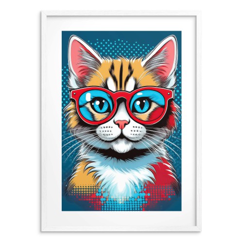 Plakat młodzieżowy- Komiksowy Kot w okularach | Kolorowa dekoracja w stylu Pop Art 24368 - zdjęcie 3