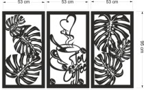 Obraz do kuchni– monstera i filiżanka kawy, minimalistyczny design | Tryptyk ażurowy z motywem liści i kawy 66864 Naklejkomania - zdjecie 6 - miniatura