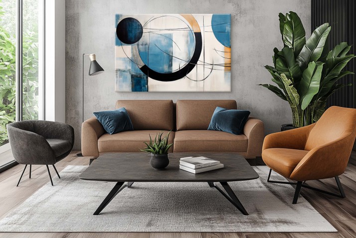 Obraz w stylu industrialnym- Geometryczne wzory | Minimalistyczna abstrakcja z kołami i liniami 64662 - zdjęcie 5