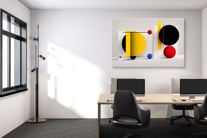 Geometryczny Obraz na płótnie- kolorowe figury | Abstrakcja w stylu Bauhaus | Minimalistyczna sztuka na ścianę 64682 - zdjęcie 5