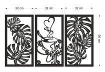 Obraz do kuchni– monstera i filiżanka kawy, minimalistyczny design | Tryptyk ażurowy z motywem liści i kawy 66864 Naklejkomania - zdjecie 5 - miniatura