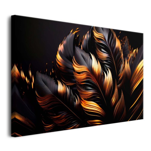 WYPRZEDAŻ 80x120 Obraz Glamour z Miedzianymi Piórami | Złoto i Czerń- Luksusowa Dekoracja | Obraz na płótnie 64660 - zdjęcie 2