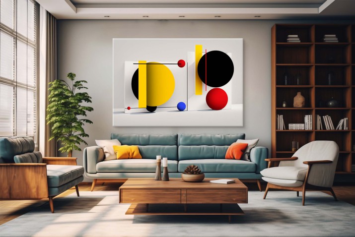 Geometryczny Obraz na płótnie- kolorowe figury | Abstrakcja w stylu Bauhaus | Minimalistyczna sztuka na ścianę 64682 - zdjęcie 4