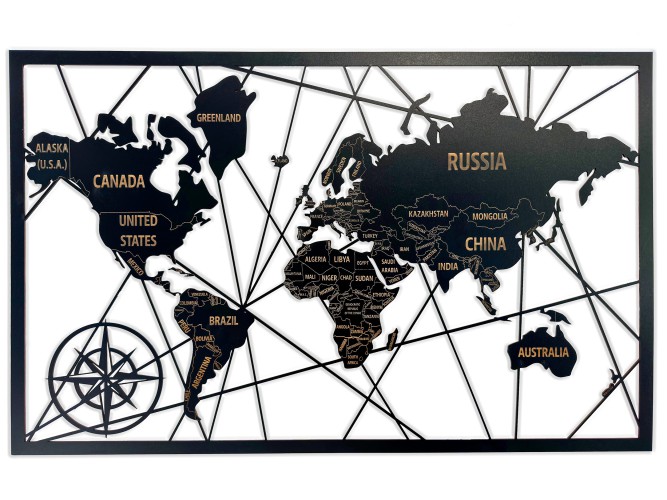 Obraz ażurowy Mapa Świata– Nowoczesna dekoracja ścienna | Panel Ażurowy | Obraz 3D Mapa na ścianę 66863