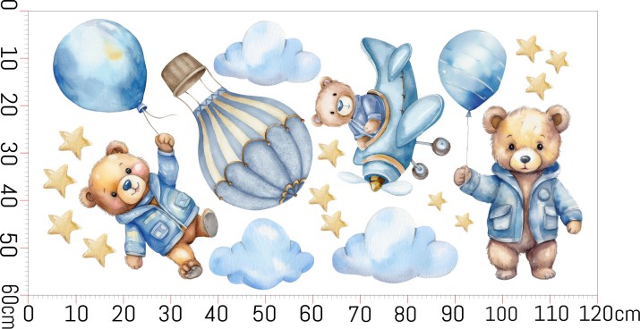 Urocze naklejki na ścianę– Misie, Balony, Gwiazdki | Dekoracja do pokoju dziecka w stylu skandynawskim | Niebieskie misie 22083 - zdjęcie 5