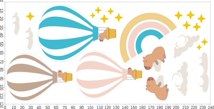 Pastelowe naklejki na ścianę dla dzieci - Kapibary, Balony i Tęcza | Urocze naklejki z kapibarami do pokoju dziecka 22084 - zdjęcie 7