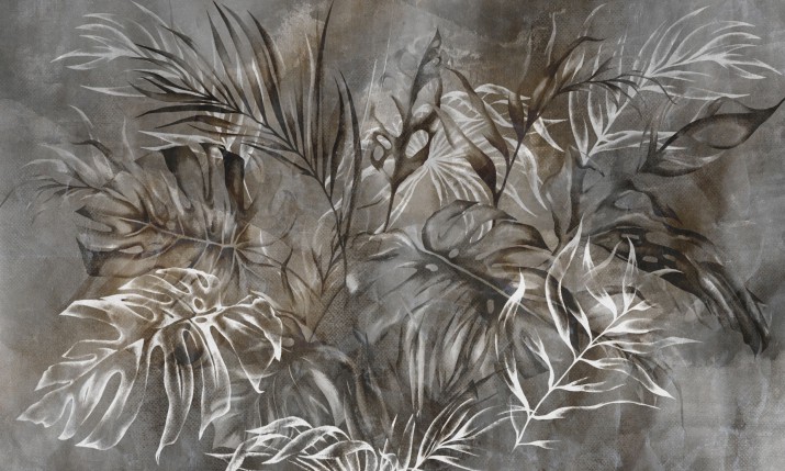 Ozdobna osłona na grzejnik z motywem liści – Mata magnetyczna w odcieniach szarości i beżu | Ozdobna maskownica 7709 - zdjęcie 2