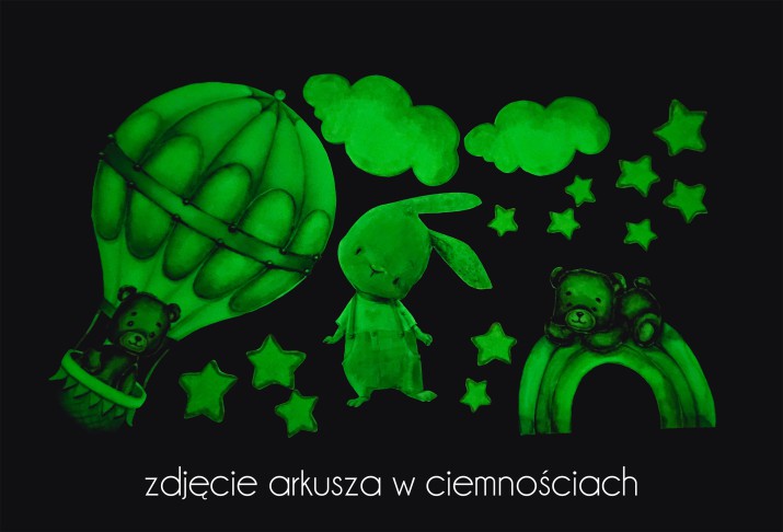 Naklejki dla dzieci świecące w ciemności | Naklejki fluorescencyjne na ścianę, meble | Chmurki, Gwiazdki i Zwierzątka 22088
