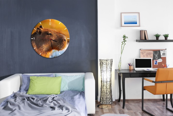 Zegar ścienny z kapibarą | Nowoczesny Zegar na ścianę dla nastolatka | Dekoracja młodzieżowa z motywem kapibary Z076 - zdjęcie 4