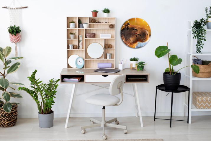 Zegar ścienny z kapibarą | Nowoczesny Zegar na ścianę dla nastolatka | Dekoracja młodzieżowa z motywem kapibary Z076 - zdjęcie 2