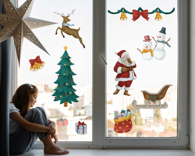 Dwustronne naklejki na szybę, Naklejki wielokrotnego użytku, na okno | Świąteczne dekoracje do pokoju dziecka, Boże Narodzenie 25612 - zdjęcie 2