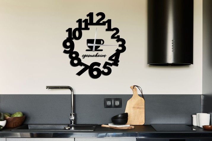 Zegar kuchenny „Czas na Kawę” | Nowoczesny zegar 3D | Naklejany Zegar do kuchni, jadalni 25526 - zdjęcie 3