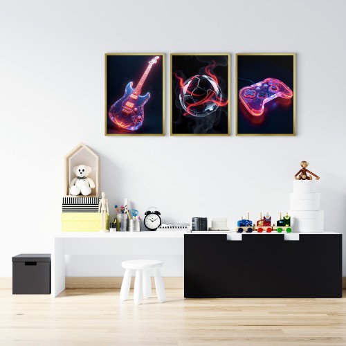 Neonowe Plakaty- Muzyka, Sport, Gaming | Nowoczesna Dekoracja Ścienna do Pokoju Młodzieżowego- Gitara, Piłka, Pad 81335 - zdjęcie 10