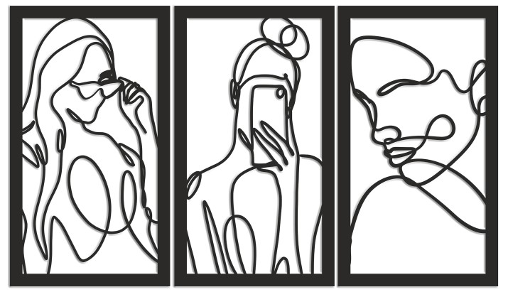 Tryptyk Line Art – Ażurowa Dekoracja z Kobiecym Motywem | Panel Ażurowy Selfie i Kobieta w Okularach – Minimalistyczne Obrazy 3D do Salonu 66875 - zdjęcie 2