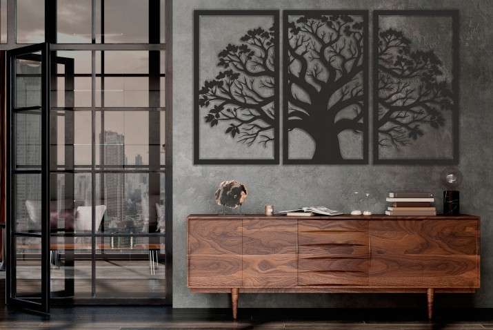 Nowoczesny Obraz Ażurowy na ścianę- Tryptyk Drzewo | Obraz 3D Panel ażurowy z Drzewem | Elegancka dekoracja do salonu 66869 - zdjęcie 5