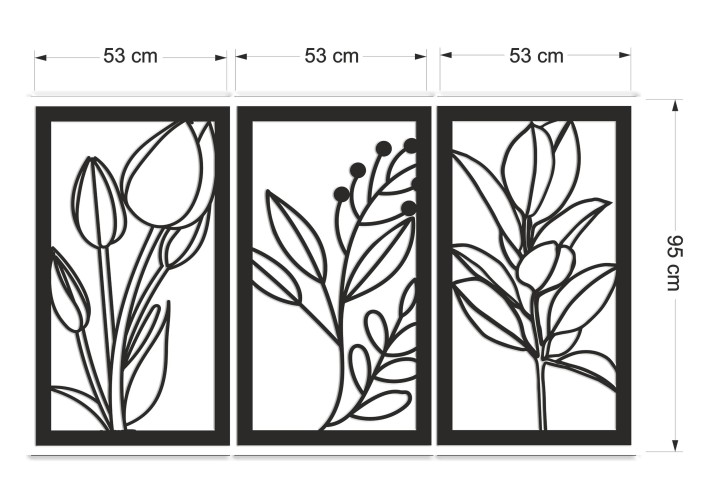 Obraz Ażurowy z Tulipanami – Elegancka Dekoracja do Salonu | Roślinny Obraz Line Art | Panele ażurowe z Kwiatami 66881 - zdjęcie 4