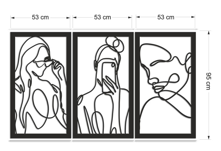 Tryptyk Line Art – Ażurowa Dekoracja z Kobiecym Motywem | Panel Ażurowy Selfie i Kobieta w Okularach – Minimalistyczne Obrazy 3D do Salonu 66875 - zdjęcie 4