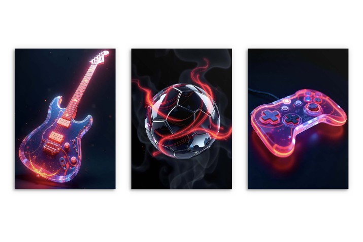 Neonowe Plakaty- Muzyka, Sport, Gaming | Nowoczesna Dekoracja Ścienna do Pokoju Młodzieżowego- Gitara, Piłka, Pad 81335 - zdjęcie 4