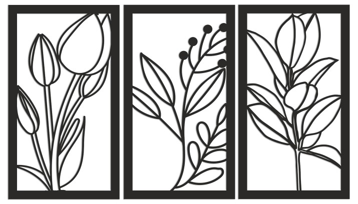 Obraz Ażurowy z Tulipanami – Elegancka Dekoracja do Salonu | Roślinny Obraz Line Art | Panele ażurowe z Kwiatami 66881 - zdjęcie 2