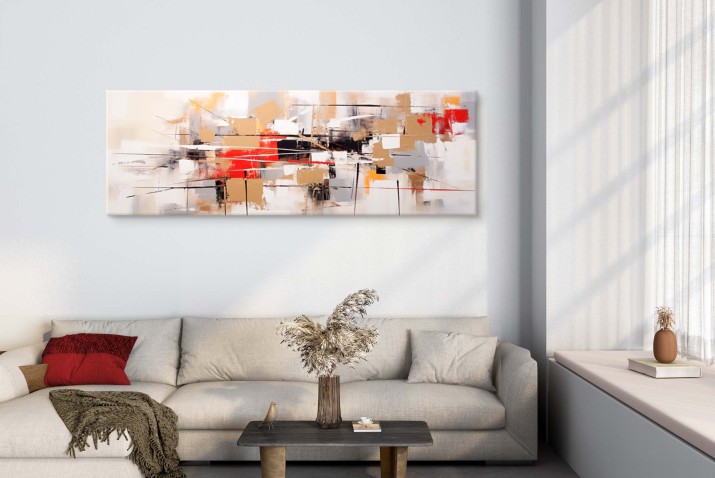 Abstrakcyjny Obraz w Beżach i Czerwieni - Dekoracja ścienna do salonu, sypialni, biura 68146 - zdjęcie 5
