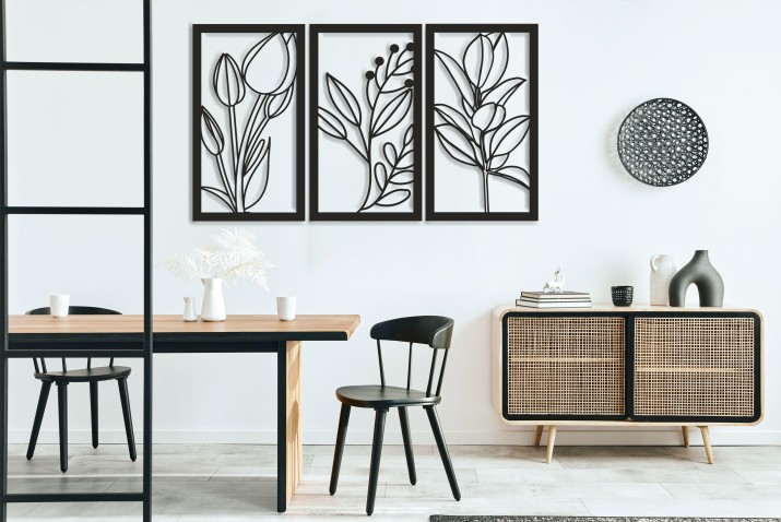 Obraz Ażurowy z Tulipanami – Elegancka Dekoracja do Salonu | Roślinny Obraz Line Art | Panele ażurowe z Kwiatami 66881 - zdjęcie 7