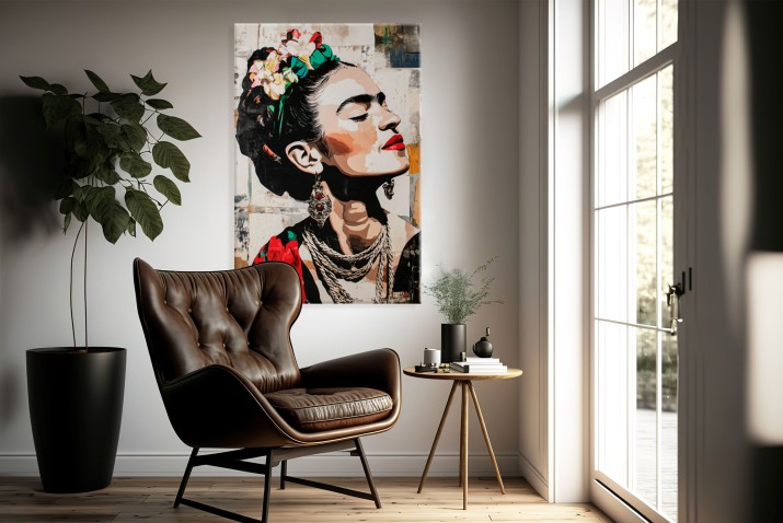Obraz inspirowany Fridą Kahlo- Stylowy portret kobiety w stylu vintage | Elegancka dekoracja do salonu 20952 - zdjęcie 3