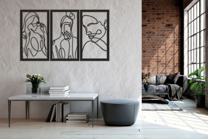 Tryptyk Line Art – Ażurowa Dekoracja z Kobiecym Motywem | Panel Ażurowy Selfie i Kobieta w Okularach – Minimalistyczne Obrazy 3D do Salonu 66875 - zdjęcie 5
