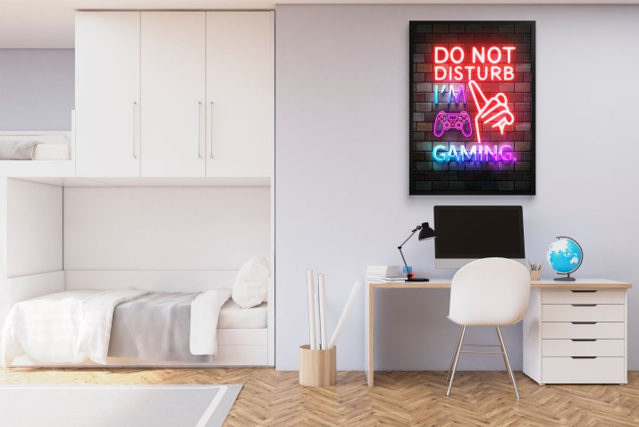Plakat dla gracza – neonowy napis  Do Not Disturb I&amp;amp;#039;m Gaming | Dekoracja do pokoju gamera | Prezent dla fana gier 23448 - zdjęcie 5