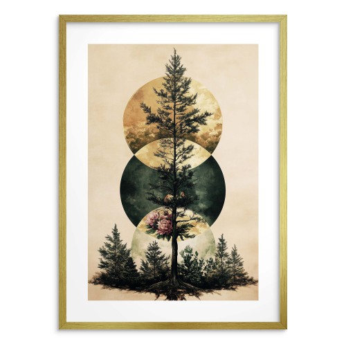 Artystyczny plakat z motywem drzewa | Elegancka ozdoba do salonu i sypialni | Plakat inspirowany lasem i geometrią 23452 - zdjęcie 2