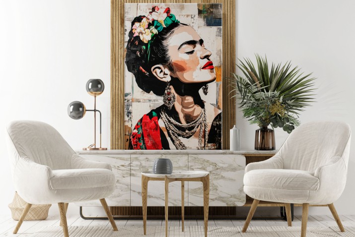 Obraz inspirowany Fridą Kahlo- Stylowy portret kobiety w stylu vintage | Elegancka dekoracja do salonu 20952 - zdjęcie 4