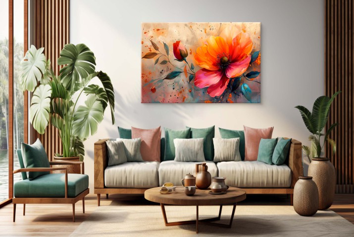 Pomarańczowy Mak – Obraz na Ścianę z Motywem Kwiatowym | Elegancka dekoracja do salonu, sypialni, biura 68165 - zdjęcie 5