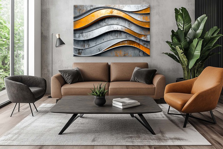 Obraz z efektem 3D- Abstrakcja w odcieniach szarości i złota | Nowoczesna dekoracja do salonu | Styl industrialny, Loft 68176 - zdjęcie 4