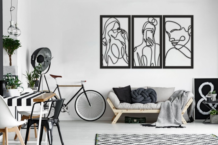 Tryptyk Line Art – Ażurowa Dekoracja z Kobiecym Motywem | Panel Ażurowy Selfie i Kobieta w Okularach – Minimalistyczne Obrazy 3D do Salonu 66875 - zdjęcie 6