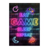 Gamingowy plakat z napisem Eat Game Sleep Repeat – idealny dla gracza | Neonowy plakat do pokoju młodzieżowego 23447 Naklejkomania - zdjecie 4 - miniatura