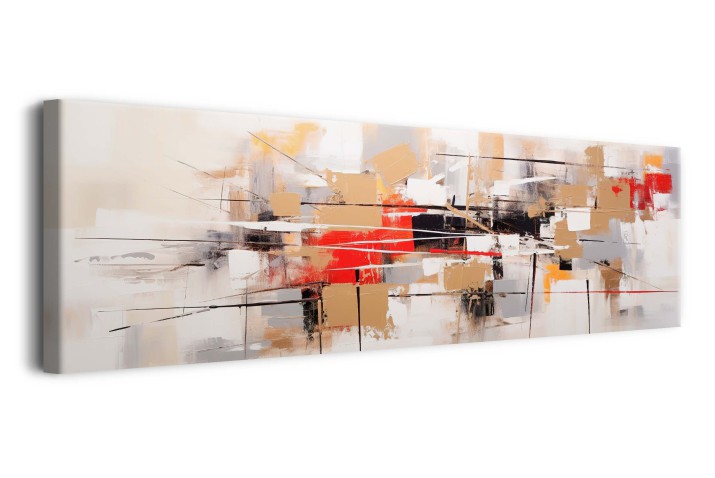 Abstrakcyjny Obraz w Beżach i Czerwieni - Dekoracja ścienna do salonu, sypialni, biura 68146 - zdjęcie 2