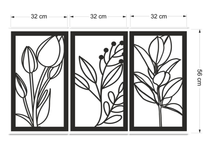 Obraz Ażurowy z Tulipanami – Elegancka Dekoracja do Salonu | Roślinny Obraz Line Art | Panele ażurowe z Kwiatami 66881 - zdjęcie 3