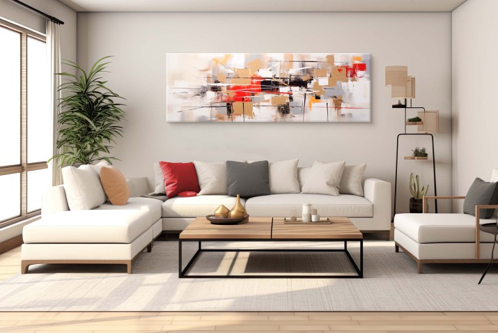 Abstrakcyjny Obraz w Beżach i Czerwieni - Dekoracja ścienna do salonu, sypialni, biura 68146 - zdjęcie 3