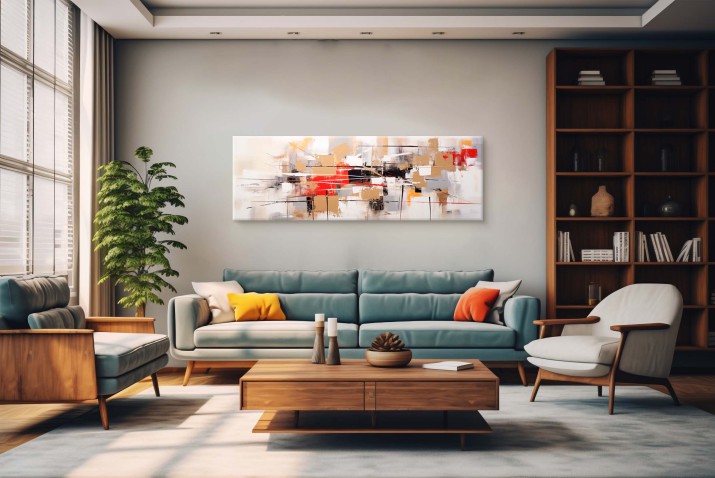 Abstrakcyjny Obraz w Beżach i Czerwieni - Dekoracja ścienna do salonu, sypialni, biura 68146 - zdjęcie 4