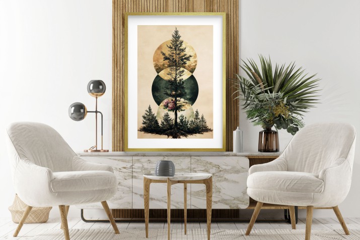 Artystyczny plakat z motywem drzewa | Elegancka ozdoba do salonu i sypialni | Plakat inspirowany lasem i geometrią 23452 - zdjęcie 5