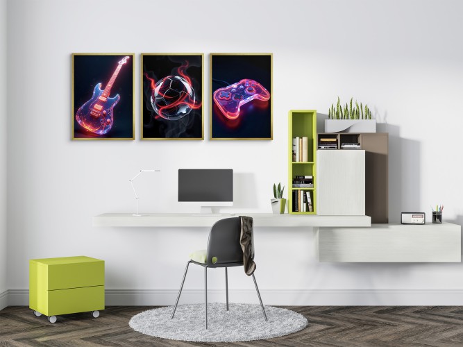 Neonowe Plakaty- Muzyka, Sport, Gaming | Nowoczesna Dekoracja Ścienna do Pokoju Młodzieżowego- Gitara, Piłka, Pad 81335 - zdjęcie 6