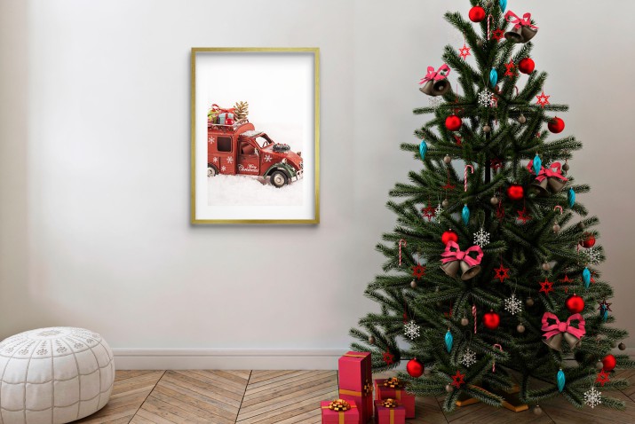 Plakat świąteczny z retro samochodem – idealny na Boże Narodzenie | Świąteczna dekoracja wnętrz 23456 - zdjęcie 5